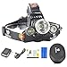 High Powered Lumen Bright Headlight Headlamp Flashlight Torch 3 XM-L2 T6 LED with Rechargeable Batteries and Wall Charger for Hiking Camping Riding Fishing Hunting