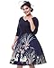 ZAFUL Women's 50s Vintage Floral V-Neck 3/4 Sleeve Party Swing Dresses With Belt (L, Navy Blue)