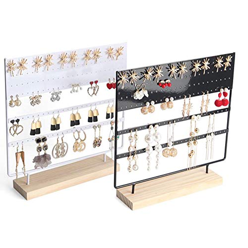 Jewelry Earrings Stand Organizer, Jewelry Ear Stud Display Stands Earring Organizer Stand Jewelry Holder Organizer Display Tree 3 Tier 144 Holes with Crystal Keychain (Black)