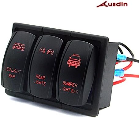 Rocker Switch Set,Ausdin Led Light Bar On-Off Button Rocker Switch Marine Rocker Switch Panel 16 Gauge Wiring Harness Rocker Switch Holder Waterproof Laser 3 Gang Switch