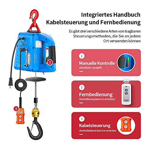 ANBULL Electric Hoist Winch 1100LBS,Portable Hoist 110Volt Electric Winch with Wireless Remote Control,Wire Lenght 7.6M,3 in 1 Hoist with Emergency Stop Switch - Image 2
