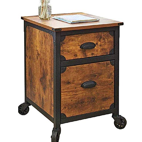 Lateral Filing Cabinet with 2 Drawers Industrial File Cabinet Fixed Wheels Rustic Filing Organizer Antique Office Furniture Indoor House Composite Wood and Metal & eBook by BADA Shop