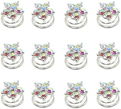 Shengxueer 12pcs Crystal Flower Twist Coils Hairpins Spiral Hair Flower Clip Fashion Hair Jewelry (AB)