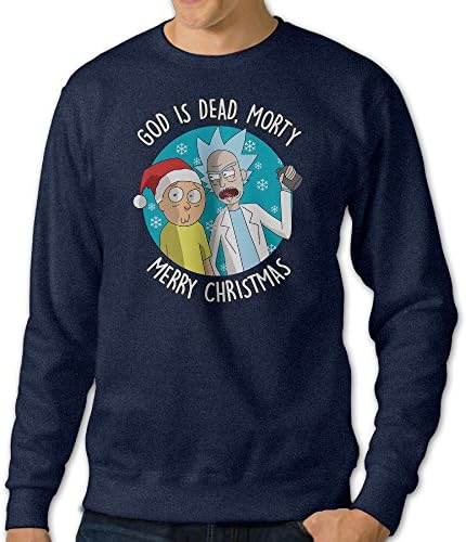 Navy Men's Crew Neck Long Sleeve Rick & Morty Merry Christmas Pullover Hoody US Size XXL