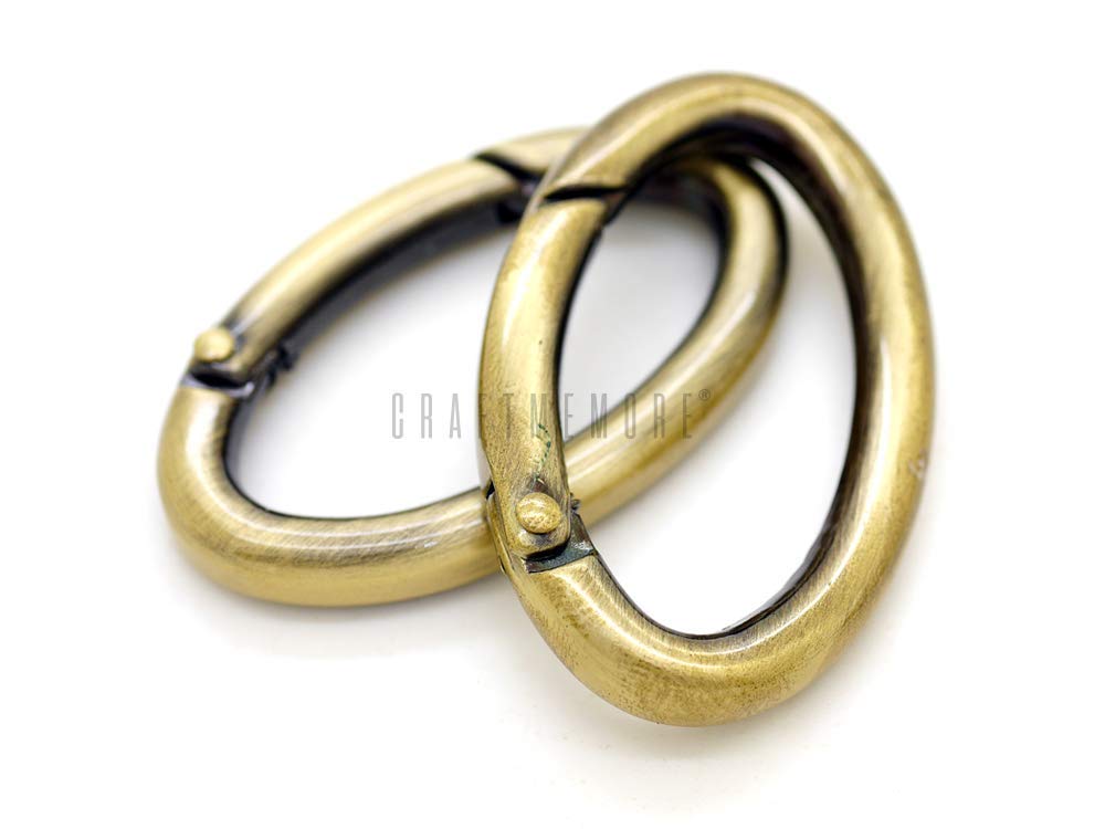 CRAFTMEmore 2PCS 1 1/2 x 3/4 Inches Oval Ring Spring Opening Purse Making Hardware Snap Trigger Clip (Brushed Brass)