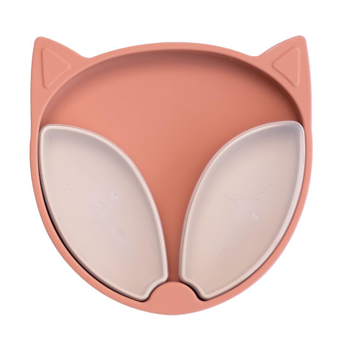 Tidy Tot ®™ Baby and Toddler Suction Plate for Feeding and Weaning | Silicone Plate with Secure Suction | Removable Plate Divider Pots with Lids. Suction Plates for Babies from 6 Months. Owl and Fox