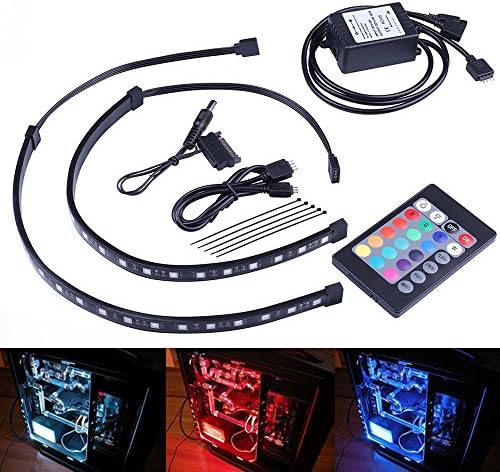 LEDdess Full Kit RGB LED Strip Computer Lighting via Magnet with 24 key Remote Controller for Desktop Computer Case Mid Tower Full Tower (5050 SMD 2pcs 18leds 30cm, R Series)