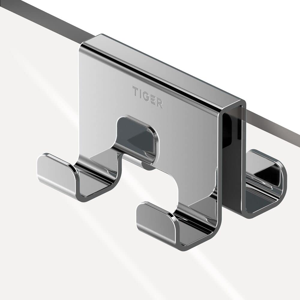 Tiger Caddy Towel Hook for Shower Enclosure 6-8 mm Double, 5,6 x 7 x 5 cm, Chrome
