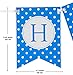 Happy Birthday Banner For A Boy With Set of 6 Large 8 inches Tissue Paper Pom Pom Balls - Blue Polka Dot Birthday Banner - New Designed Birthday Bunting Decorations Kit and Party Supplies For Kids
