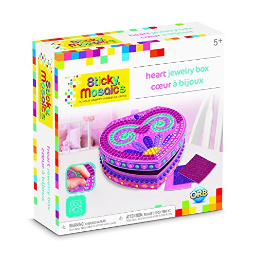 ORB The Factory Sticky Mosaics Heart Jewelry Box Arts & Crafts, Pink/Purple/Teal, 8.26" x 2.64" x 7.67"