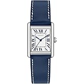 VXFAIZY Rectangular Watch for Women with Vintage Roman Number and Leather Strap