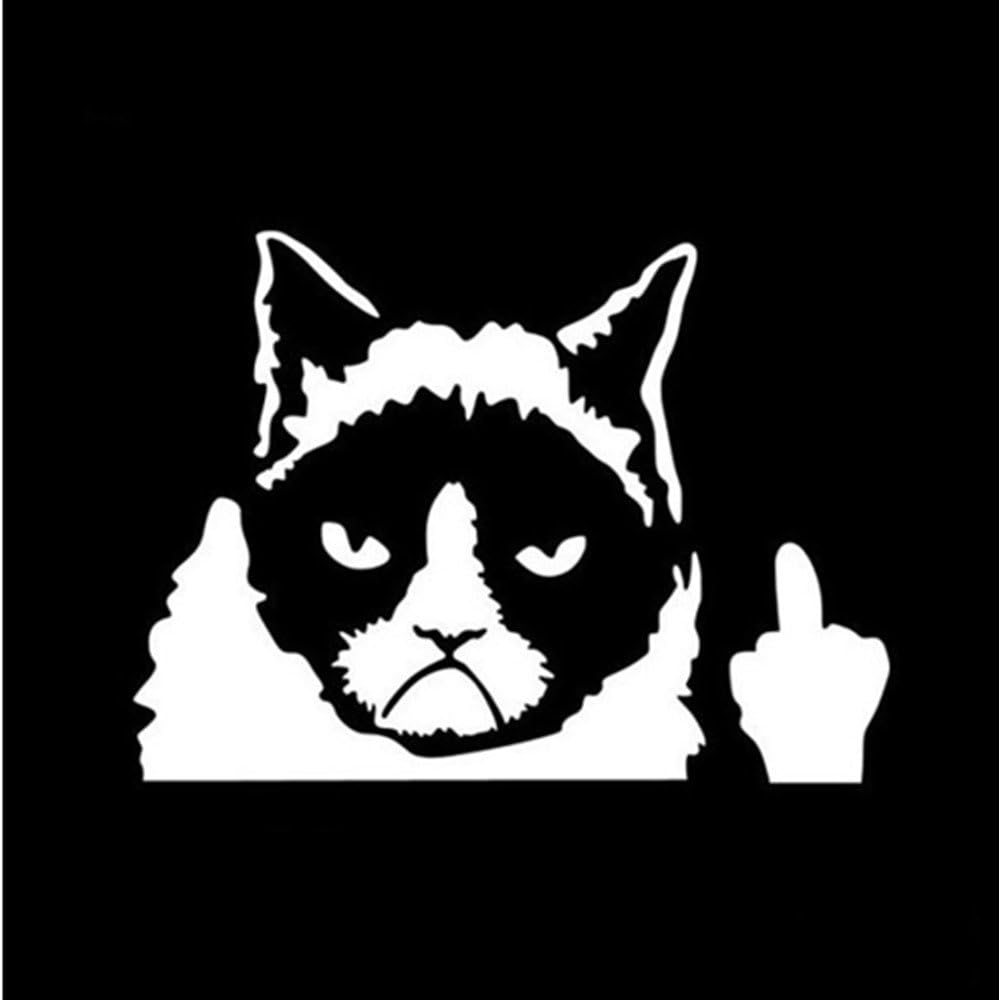 White Funny Grumpy Cat Meme Flippin' You Off Vinyl Sticker Decals