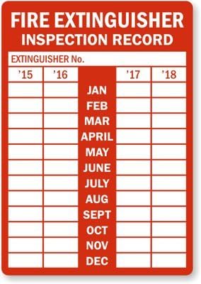 Fire Extinguisher Inspection Record (From Year 2015 to 2018 and all Months) Label, 5" x 3.5"