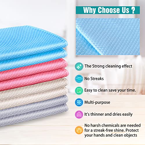 Bersiler Nanoscale Cleaning Cloth Streak Free Fish Scale Microfiber 12\'\'x16\'\' Pack of 8 - Easy Clean Lints Free for Windows Glasses Dish