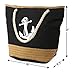 Pulama Womens Large Beach Tote Canvas Shoulder Bag Striped Anchor Summer Handbag Top Handle Bag Straw Beach Bag Navy Blue Anchor