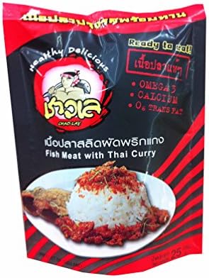 4 packs of Fish Meat with Thai Curry. Healthy Delicious with Omega3, Calcium and No Trans fat. ready to eat by CHAO-LAY. (25 g/ pack)