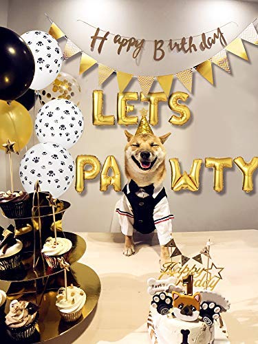 Legendog Dog Birthday Party Supplies Dog Paw Print Balloons Cat Birthday Hat Happy Birthday Banner Foil Balloons Lets Pawty Letters Balloons Decorations