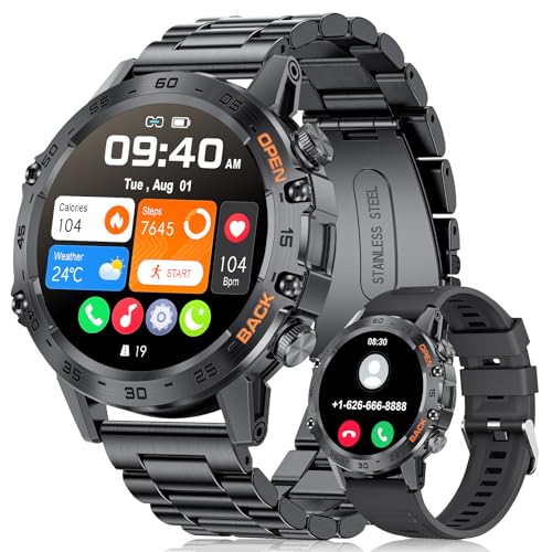 LIGE Men's Smartwatch with Phone Function, 1.39 Inch Military Smart Watch with 24H Heart Rate, Blood Pressure, Sleep Duration, 100+ Sports Modes, Fitness Watch, 300+ Dials, IP67 Waterproof, Black