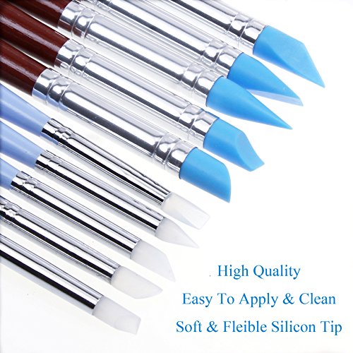 Ejiubas Clay Sculpting Tools Polymer Stylus Tool Set 5 X 2 Way Dotting Tool Modeling Clay 5 Pcs Rubber Brushes Wipe Out Tool Pottery Supplies Ceramics Tool Kit 10Pcs - Thumbnail 3