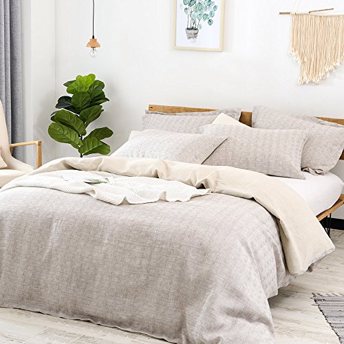 Merryfeel 100% Yarn Dyed Check Linen Duvet Cover Set,Pure French Linen Luxurious - Queen - Thumbnail 4