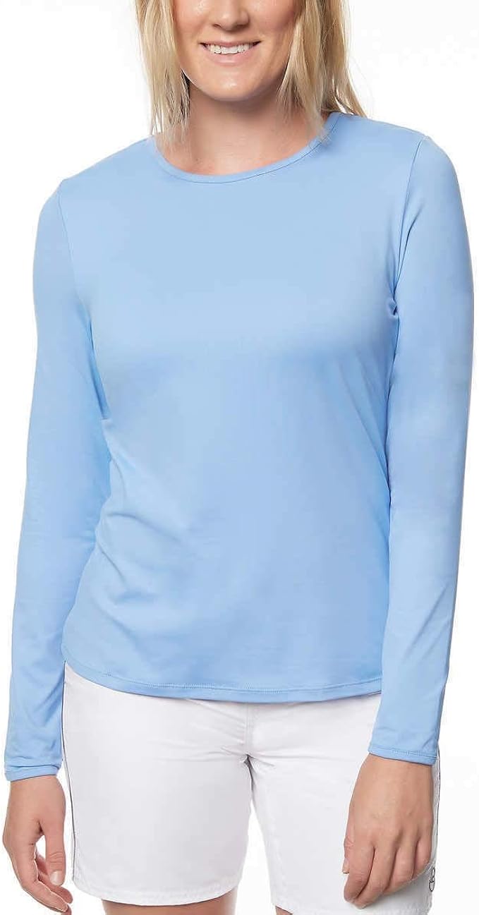 Hang Ten Women's Long Sleeve Rashguard with UPF 50+, Periwinkle