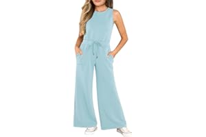 Haloumoning Girl's Jumpsuits Sleeveless Round Neck Wide Leg One Piece Rompers Little Kid Big Kids