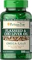 Puritan's Pride Flaxseed & Cod Liver Oil 1000 mg Omega 3, 6 & 9-100 Softgels