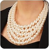 YERTTER Vintage 1920s Pearl Necklace Earrings Bracelet Set Multi layered Strand Chunky Pearl Choker Statement Collar Neck Hand Accessories Gift for Her (A)