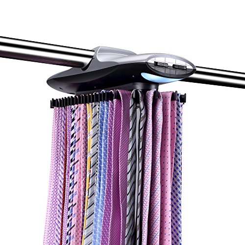 Primode Motorized Tie Rack with LED Lights Closet Organizer, Stores & Displays Up to 45 Ties