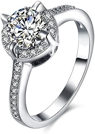 Pmany Cubic Zirconia Diamond Bridal Jewelry Wedding Promise Engagement Ring Platinum White Ring for Women Four Prongs (Size 8)