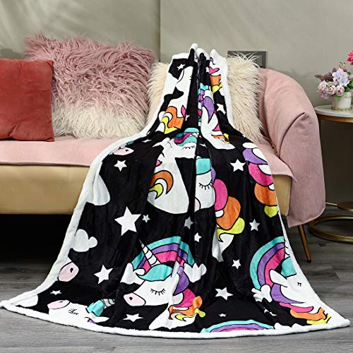 3 FairyShe+Cartoon+Sherpa+Blanket+Unicorn
