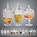 Small Glass Apothecary Jars with Lids, 3-PC Kitchen Canisters 8/9/11-inch , Bathroom Organizers, Decorative Storage Containers For Cookie & Candy Buffet, Home, Party & Wedding Centerpiece, Gift Idea