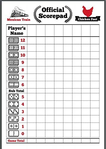 Mexican Train Dominoes and Chicken Foot Score Pads. 200 Sheets Total - 100 in each scorepad - with Chipboard Backing
