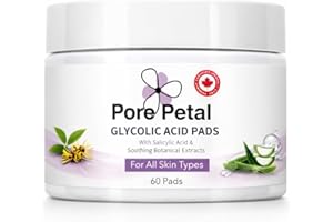 Pore Petal 60 Glycolic Acid Pads 20% Resurfacing Pads with Vitamins B5, C & E – Exfoliates Surface Skin, Reduces Fine Lines a