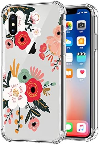 iPhone X Flower Case, Clear Floral Design OJSCOV Soft TPU Rubber Bumper Protective Back Cover for iPhone X (Cherry Blossom)