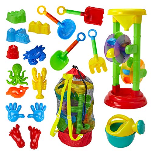 Dragon Too Kids Beach Toy Set -19 Piece Kit in Mesh Backpack Bag - Shovels, Scoops, Buckets, Waterfall, Shapes and More for Sand Castles, Water Play and Sand Boxes - Thumbnail 7
