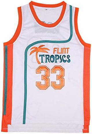 AMISHU Mens 33 Flint Tropics Jackie Moon Semi Pro Basketball Jersey S-XXL (Large, White)