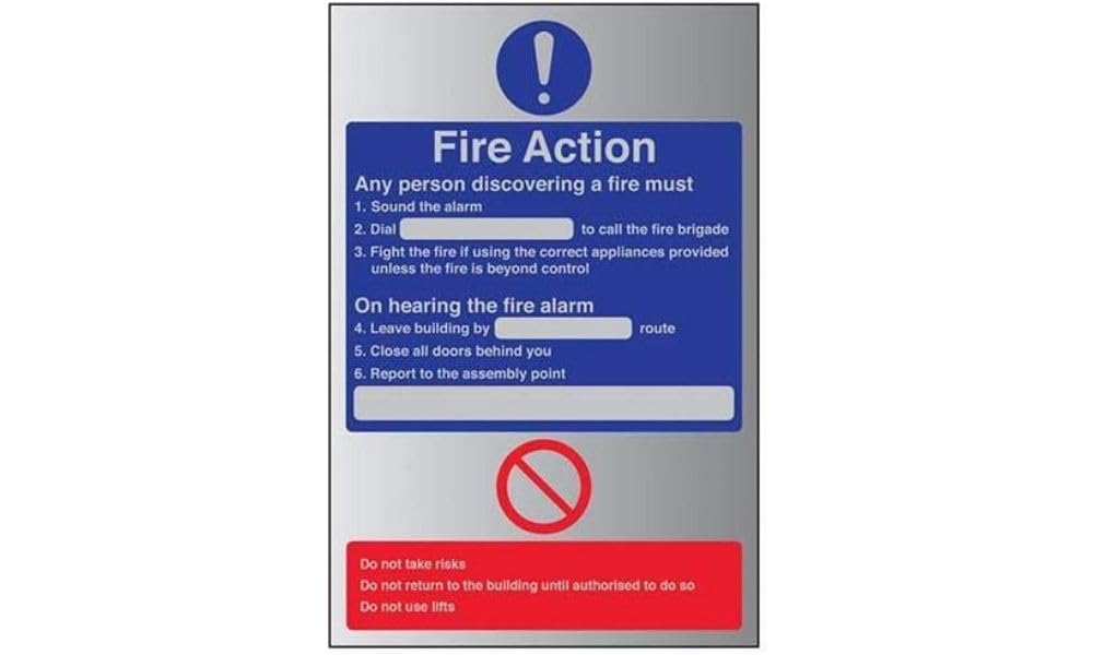 V Safety General Fire Action Dial Sign - 200 mm x 300 mm - 3 mm Brushed Alu Comp Safety Sign