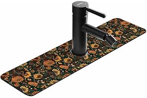 CYlovinho Kitchen Sink Faucet Splash Guard, Faucet Absorbent Mat, Silicone Faucet Water Catcher Mat for Countertops, Bathrooms, Farmhouses, RVs (Luxury flowers, 5.4''*14.96'')