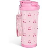 SANDJEST Cherry Tumbler - Stainless Steel 2-in-1 Lid Coffee Tumbler 18 oz, Insulated Travel Mug Gift for Women Girls Teen Mother, Birthday Christmas