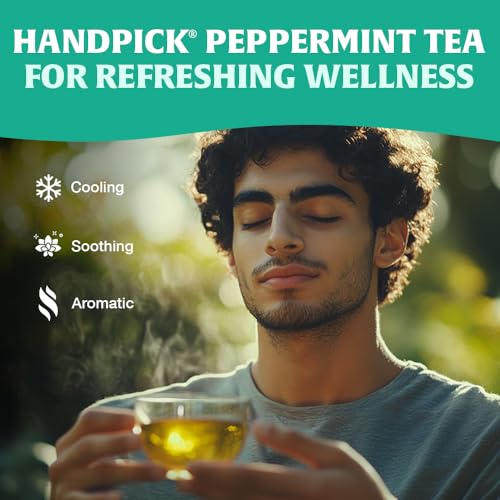 HANDPICK, Peppermint Tea Bags (100 Herbal Tea Bags) Caffeine Free, Non-GMO | 100% Halal Certified | Minty, Fresh & Cool flavor | Premium Round Eco Conscious Tea Bags