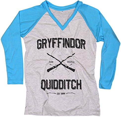 Harry Potter Women T-Shirt Gryffindor Quidditch shirt Everytees Long Sleeve Baseball Raglan Gift for Women Large
