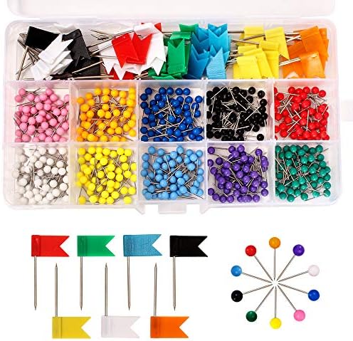プッシュピン 押しピン 画びょう マップピン 丸 フラッグピン 画鋲 ミックスカラー 文具用品 祝日 事務用品 収納ケース付き 学校用 カレンダー固定用 570枚入り