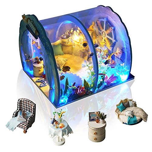 GuDoQi DIY Miniature Dollhouse Kit, Miniature House Kit 1:24 Scale,Tiny House kit with Furniture, Great Gift for Birthday Easter Day, Sweet Home of Mermaid Princess