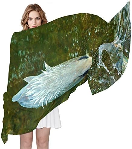 BYouLockX Women's Silk Scarf Shawl With Egrets In The River Pattern