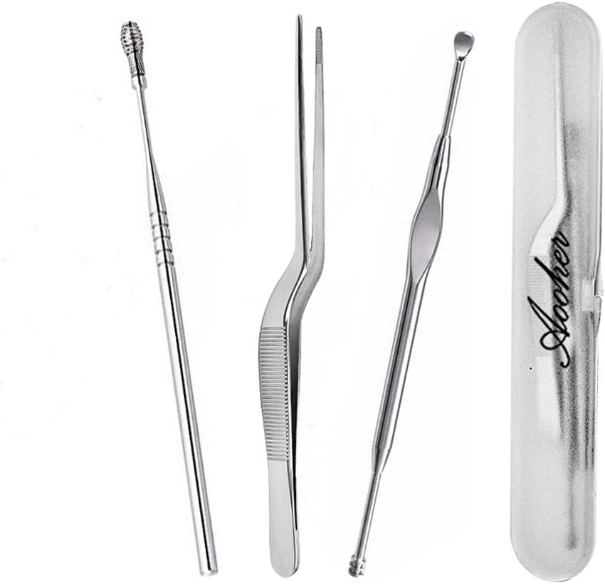 Ear Wax Removal Tool, Aooher 3Pcs Stainless Steel Ear Curette Earwax Ear Pick Cleaners Tools Kit with Storage Box