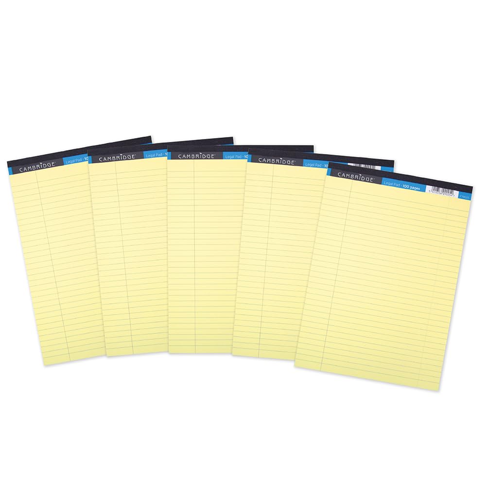 Cambridge Lined Paper A4 Refill Pad, 100 Page, Legal Pad, Yellow, Pack of 5, 400115984