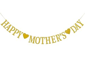 HEYPRIIL Happy Mother's Day Decorations Banner - NO DIY - Gold Glitter Mothers Day Party Supplies Decorations Backdrop for Mom Photo Props Photography