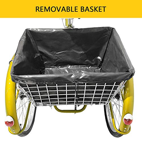 SURPCOS Adult Tricycle Cruise Bike Full Size 3 Wheeled Trike Bicycle with Wire Shopping Basket (Yellow, 7-Speed 24")