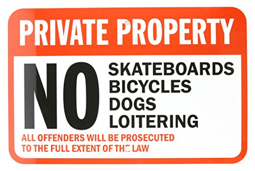 SmartSign Aluminum Sign, Legend No Skateboarding Bicycles Dogs Loitering, 12" high x 18" wide, Black/Red on White